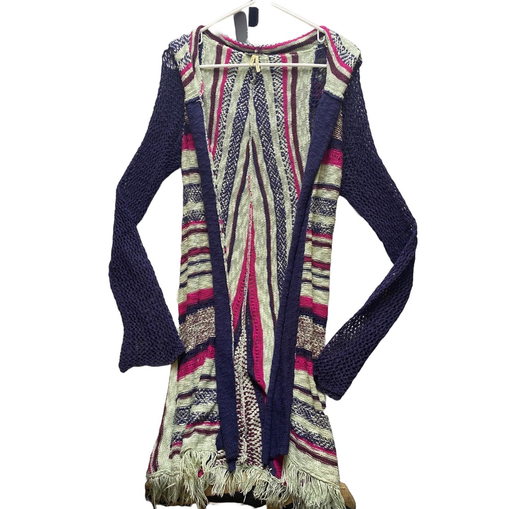 Gimmicks by BKE Cardigan‎ Sweater Womens Medium Fringe Hooded Long Mesh Ladies